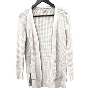 Fat Face‎ Cardigan Sweater Womens  XS White Long Sleeve Pockets Open Front Knit